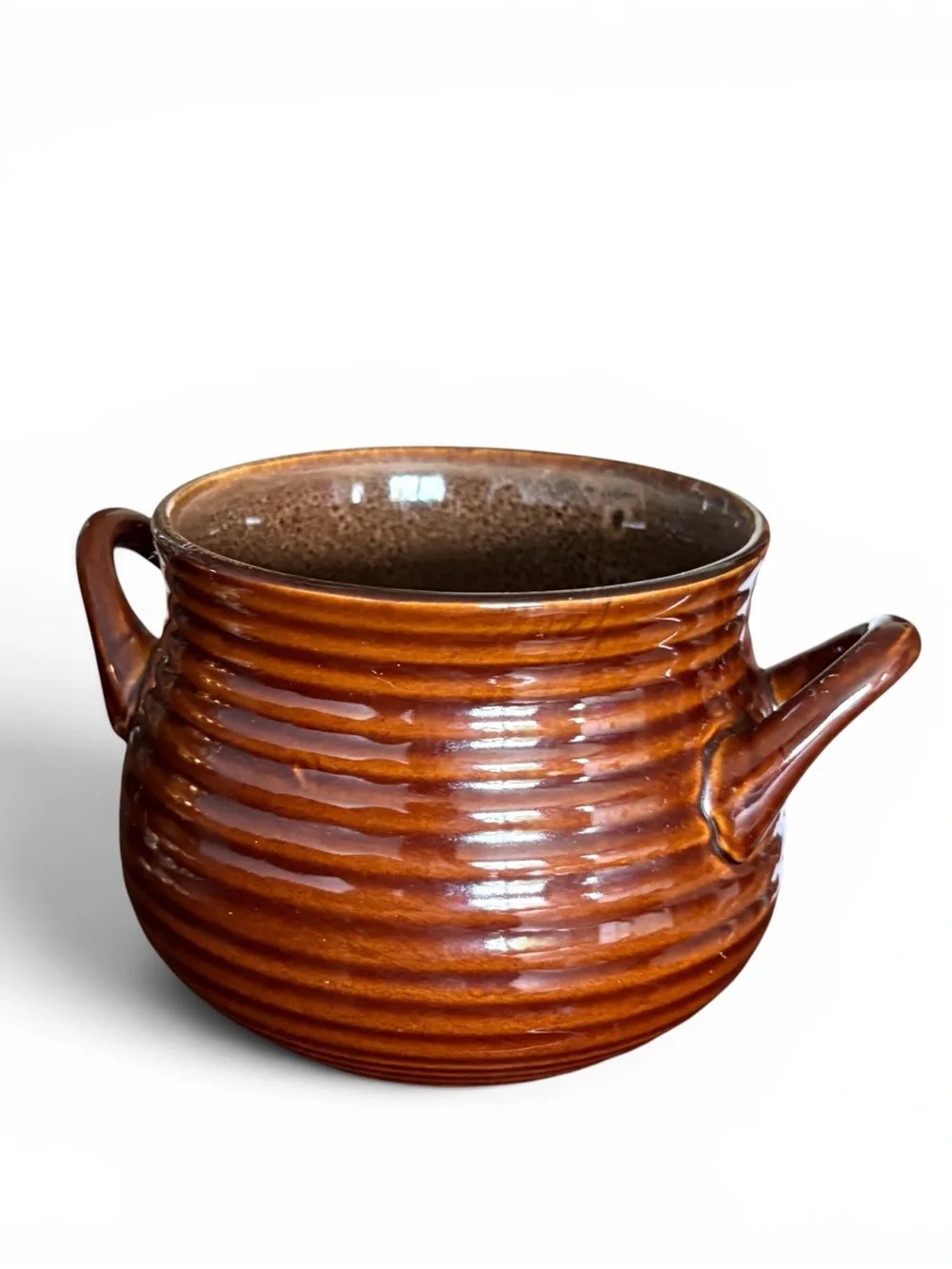 Crate&Barrel Brown Glazed Stoneware Soup Bowls with Handle Set of 5